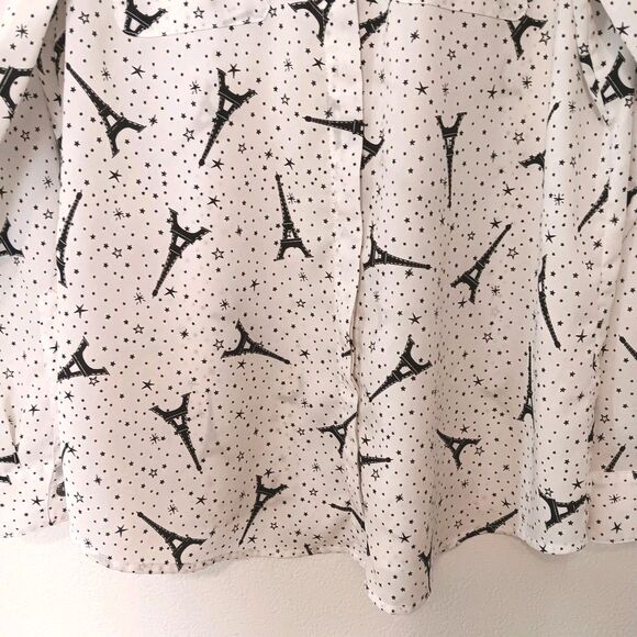 Karl Lagerfeld Paris Blouse Sz M Eiffel Tower Stars Print Button Front - Picture 4 of 15